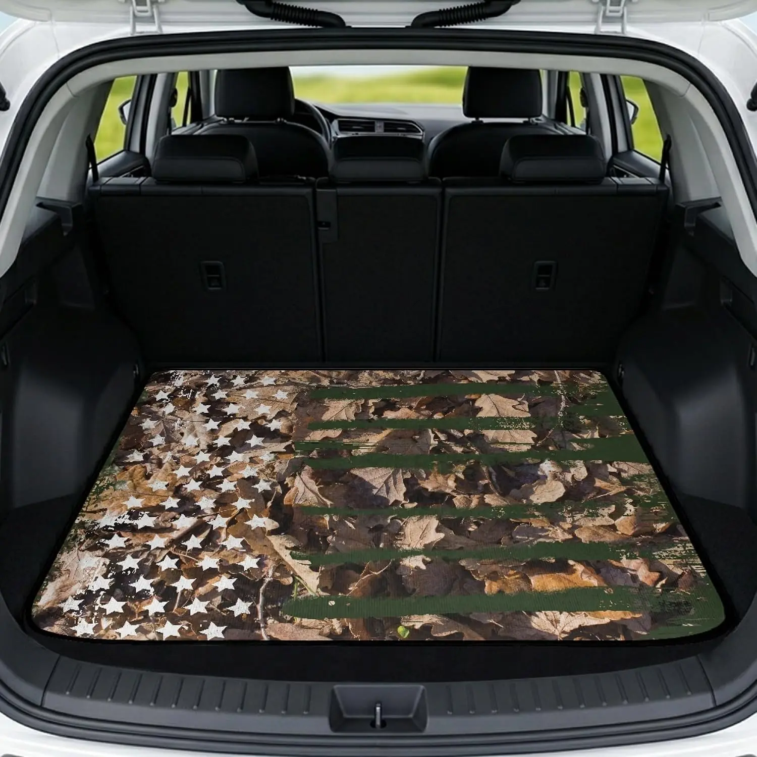Camo USA Flag SUV Trunk Mat Non-Slip All Weather Cargo Liner, Durable Rear Protection for Cars and Trucks, Universal Fit