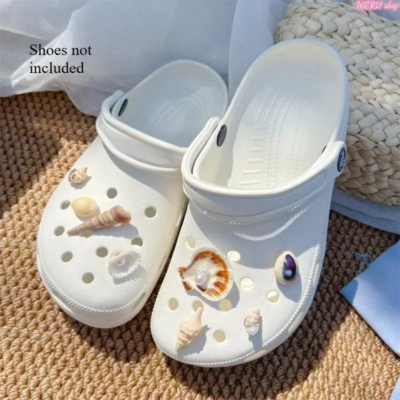 Detachable Natural Conch Shell Croc Charms, Coastal Style Footwear Ornament Buttons, Beach Vacation & Summer Casual Outfit Clog Decor Accessories, Conch Shell (Excluding Shoes)