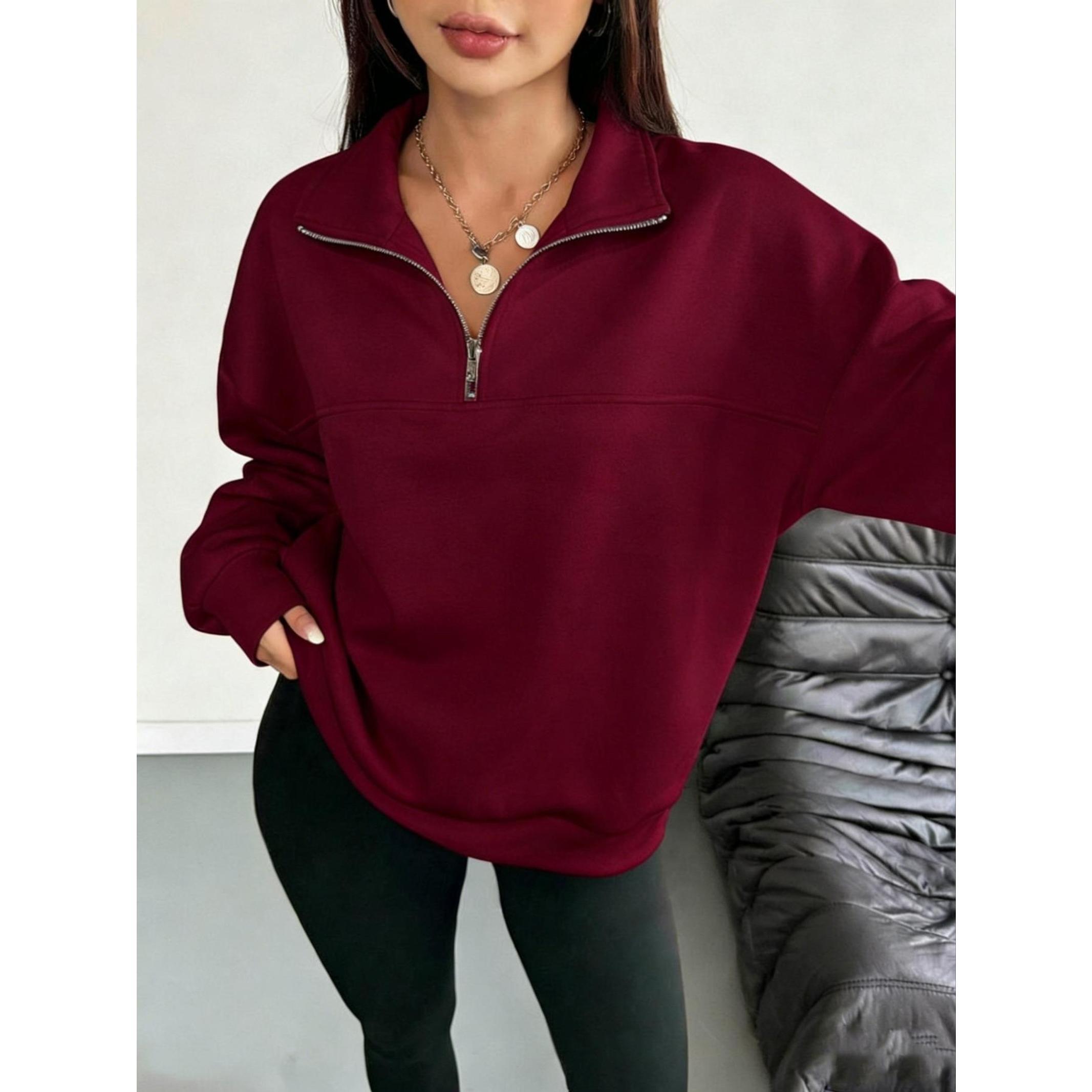Women's Hooded Half-Zip Casual Graphic Casual Hoodie Collared Round Neck Long Sleeve Sport Top, Full Print Leaf Pattern, Digital Printing, Loose Fit, Fall & Winter, Pullover Sweatshirts, Hoodie Sweatshirts