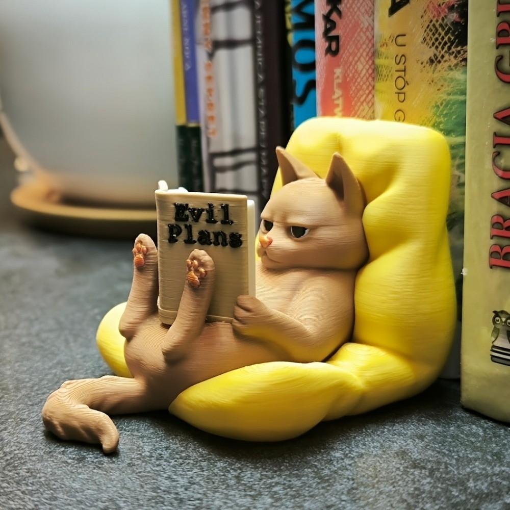 Charming Reading Cat Statue Set, Focused Kitty Figurine for Home Decor, Desktop Ornament, Perfect Holiday Gift