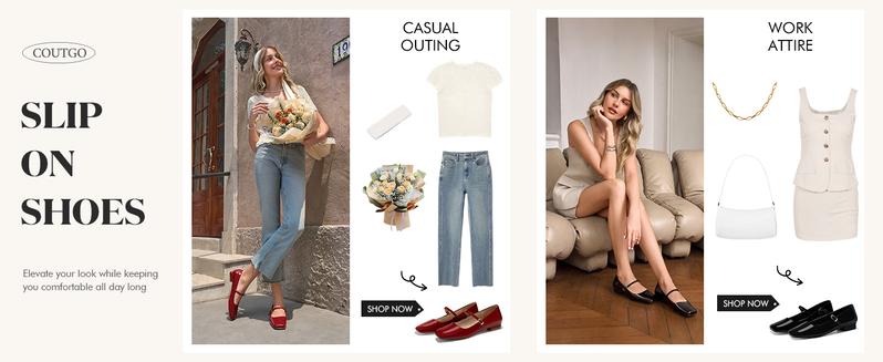 Coutgo Women's Mary Jane Flats Closed Square Toe Ballet Flat Dressy Comfortable Slip on Shoes