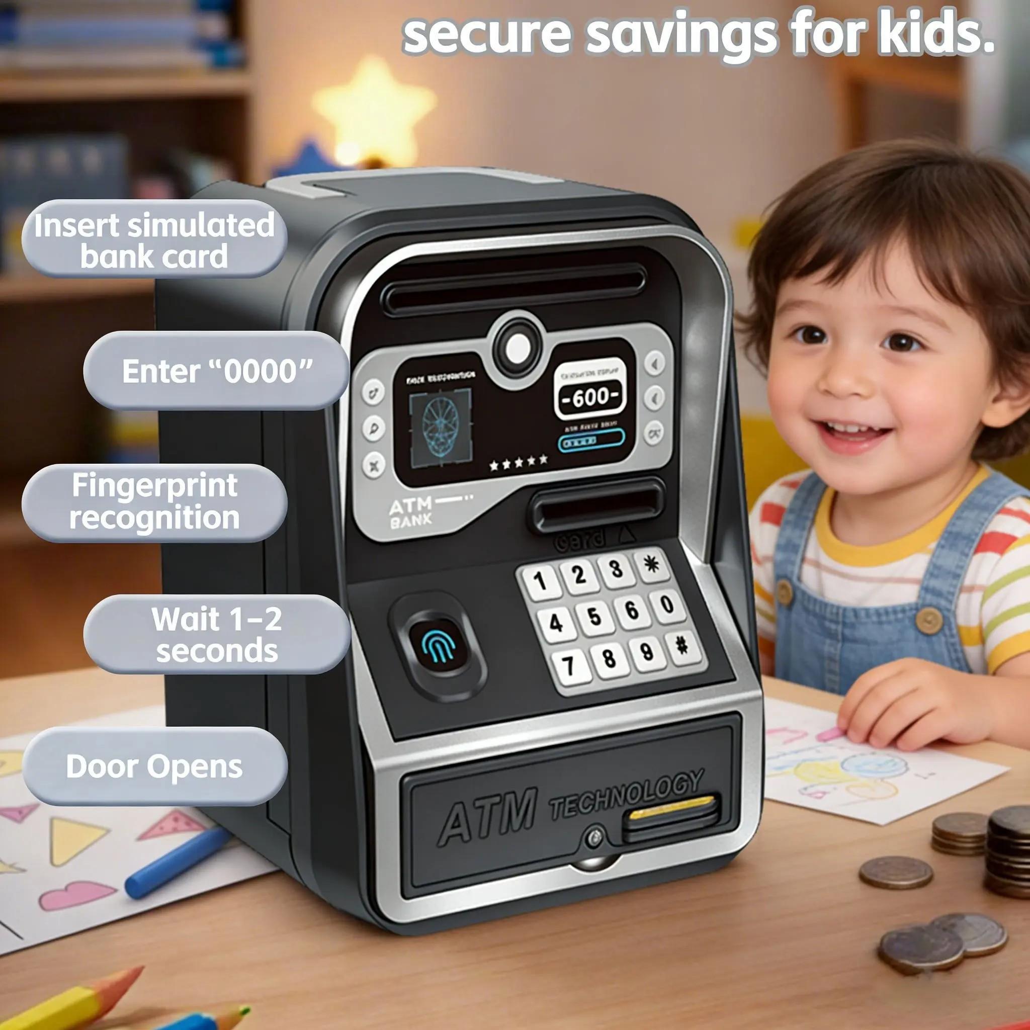 Upgraded Atm Deposit Machine, Automatic Money Saving, Password Protected, Easy Operation, Safe & Convenient, Perfect Gift for Kids over 3 Years, Coin Box