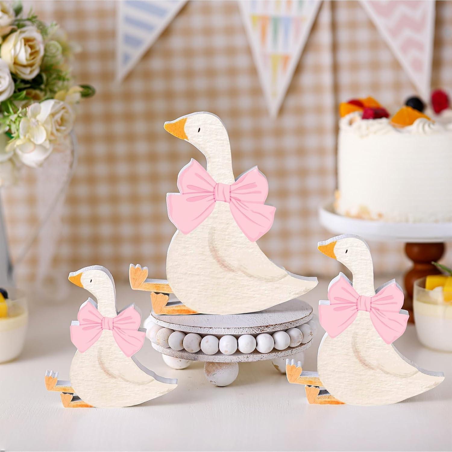 3 Piece Set Goose Birthday Party Decor Bow PVC Material Baby Shower Decoration Party Decoration Supplies Fun Dining Table Centerpiece Gift Layered Tray