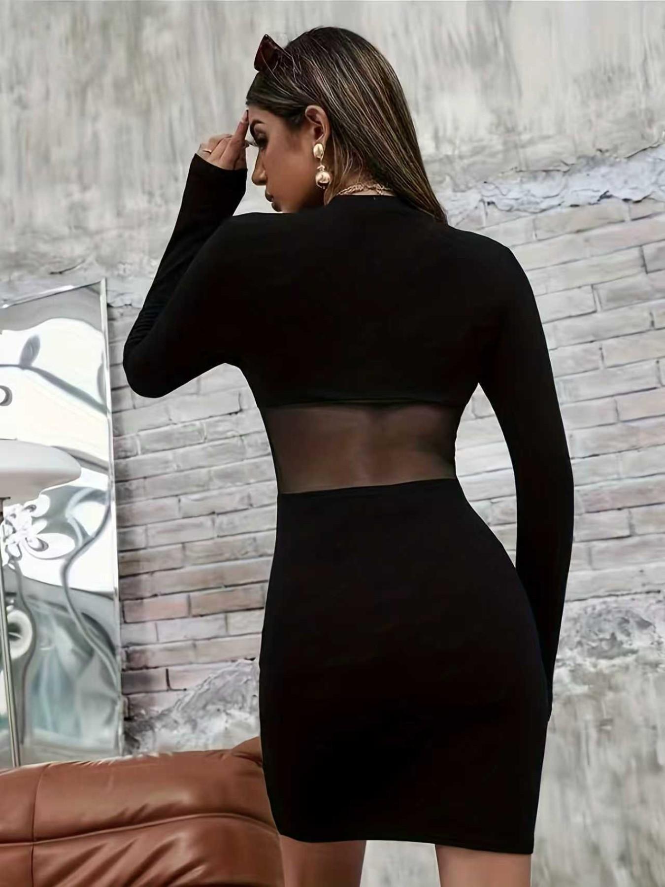 Mesh Patchwork Tight-Fitting Dress, Stylish Women's Clothing, Perfect for Casual Wear, Comfortable and Trendy Design