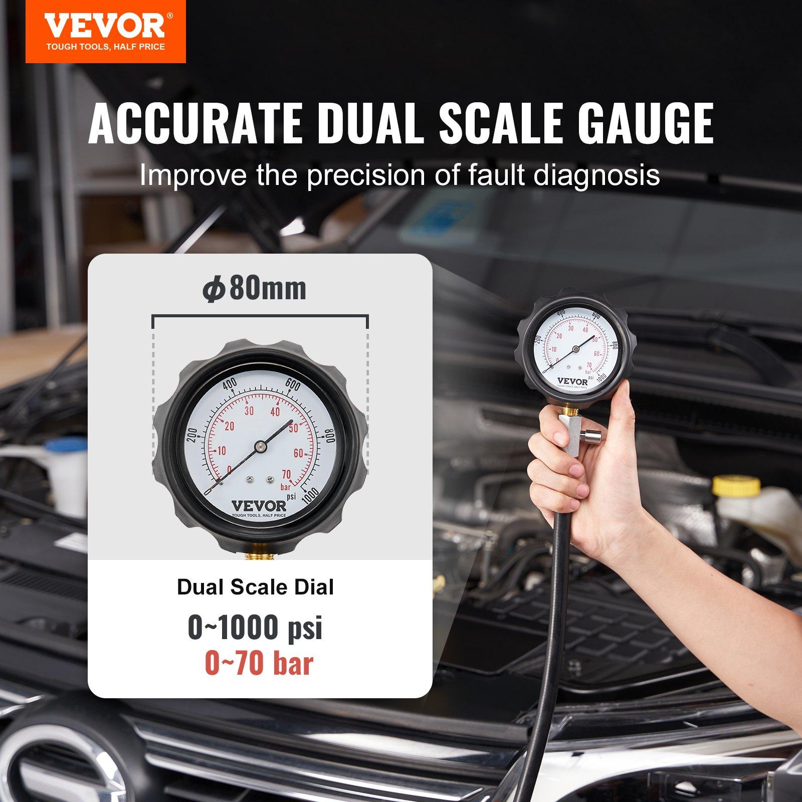 【Summerfinds】VEVOR Diesel Engine Compression Tester, 18 pcs Cylinder Pressure Test Tool Kit, with 0-1000 psi Gauge and Adapters, Diesel Injector Tester Check Cylinders in Diesel Trucks, Tractors, Equipment, Quick Connect