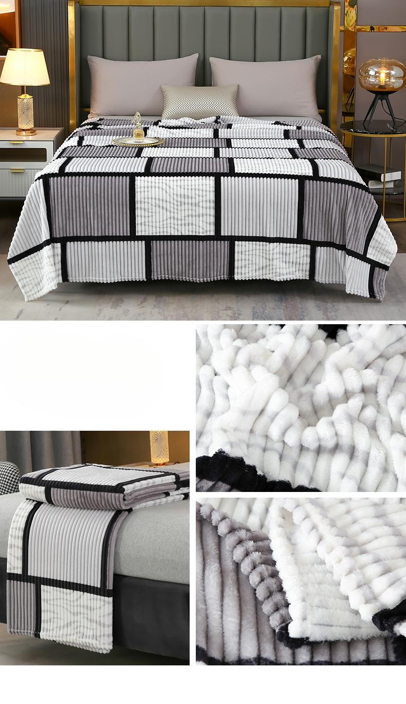 New Plaid Striped Magic Velvet Printed Blanket Flannel Milk Velvet Throw