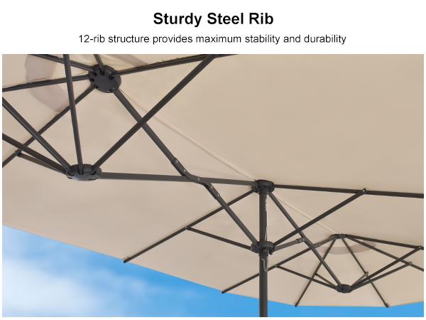 PURPLE LEAF 15 ft Double-Sided Outdoor Market Table Umbrella with Base for Pool
