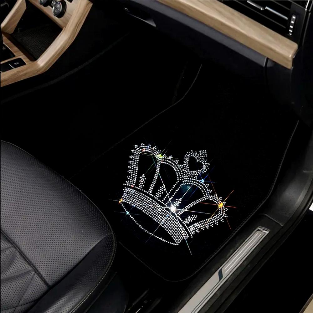 Crown Pattern Car Floor Mat, 4 Counts/set Rhinestone Decor Car Interior Decorative Floor Mat, Universal Car Interior Accessories for Women, Men Gifts, Car Mats