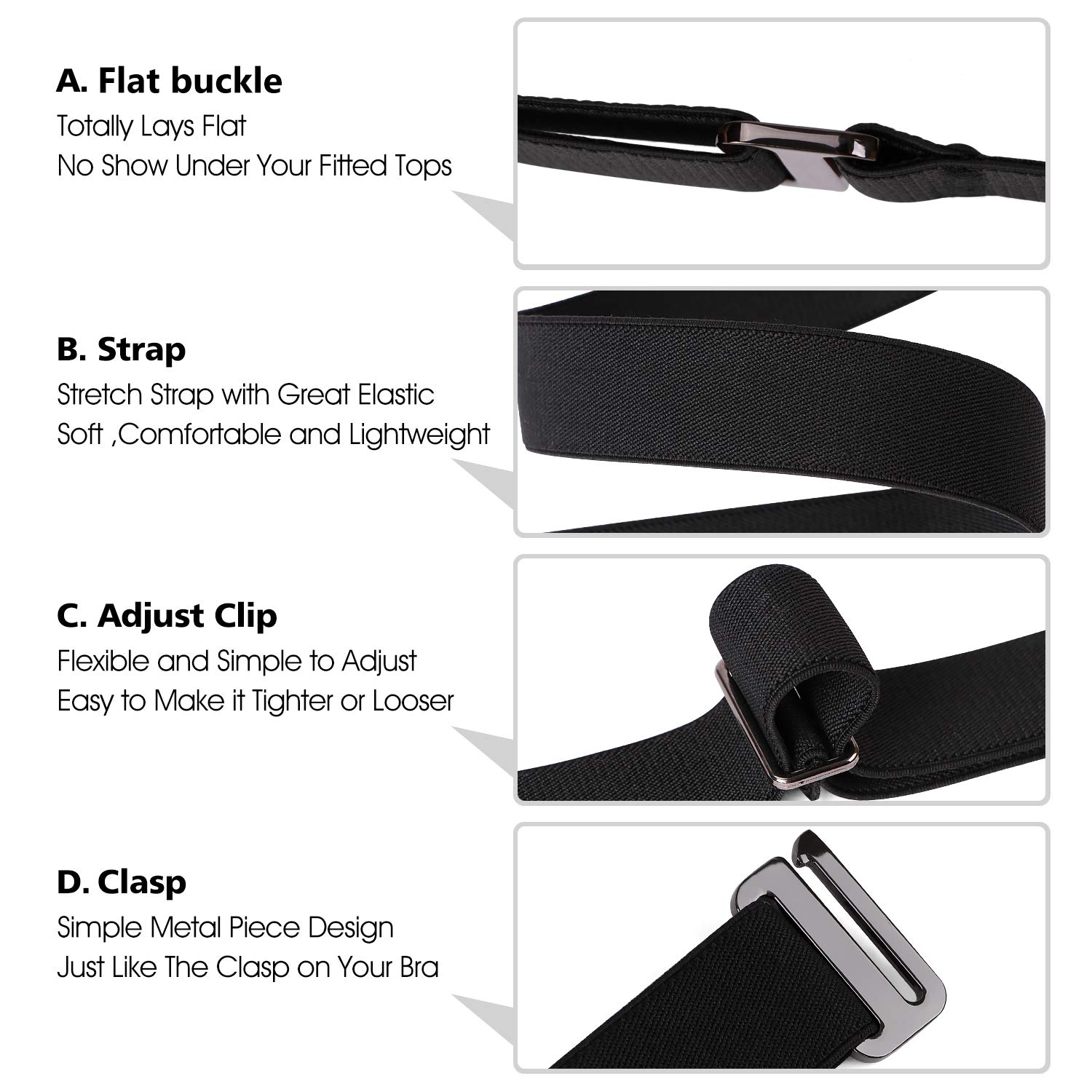 JASGOOD Women No Show Stretch Belt Invisible Elastic Web Strap Belt for Jeans Pants Dresses with Flat Buckle Adjustable Belt Set