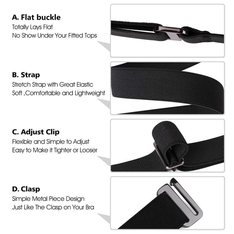JASGOOD Women No Show Stretch Belt Invisible Elastic Web Strap Belt for Jeans Pants Dresses with Flat Buckle Adjustable Belt Set