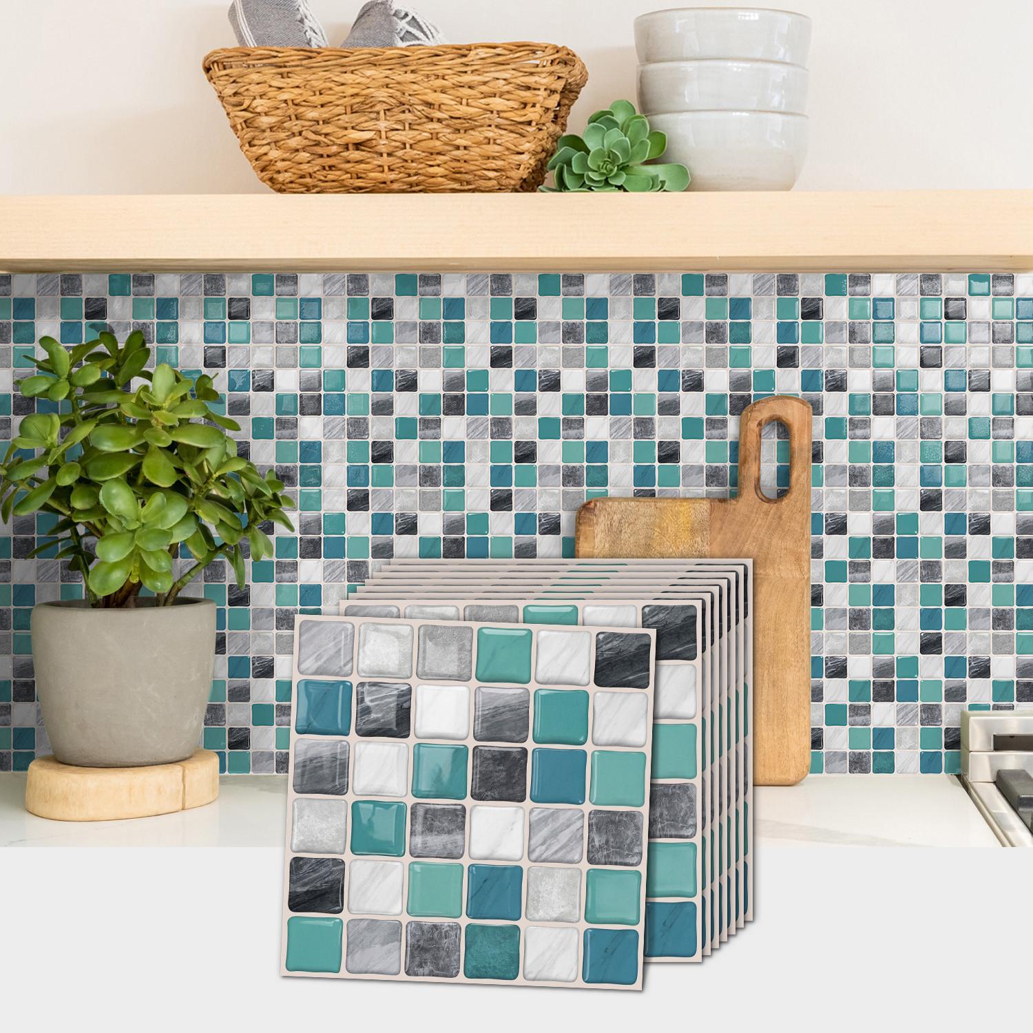 Detachable Mosaic Tile Stickers - 3D Crystal Epoxy Coating, High Definition Print, Thick Release Paper & Super Strong Glue For Long-Lasting Home Decor Stickers (12/24 Pieces)