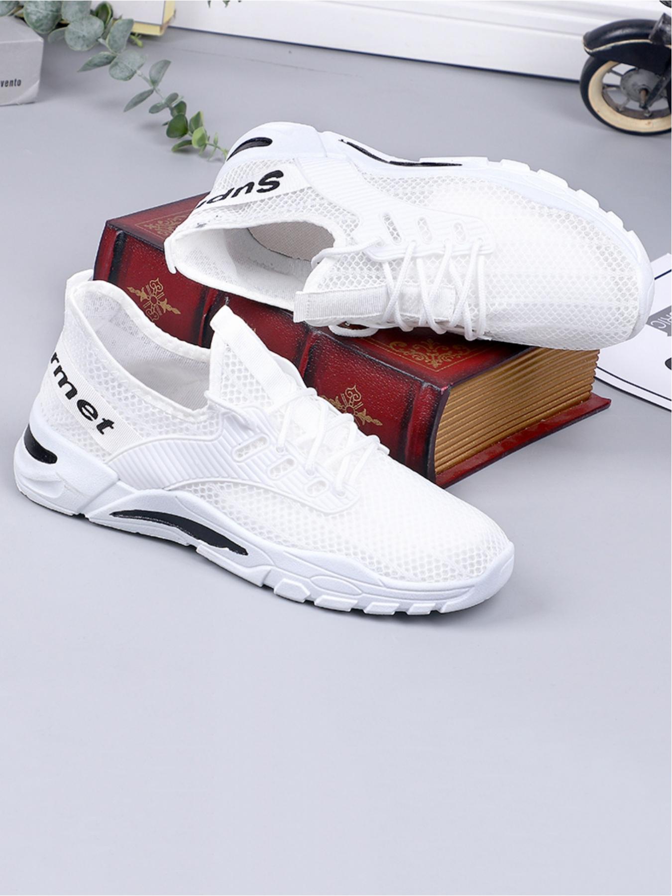 Men's casual sports shoes, simple woven shoe wrap comfortable, thick sole design stable support, heel loop and brand logo fashionable embellishment, classic and versatile color matching, preferred for daily commuting leisure sports wear