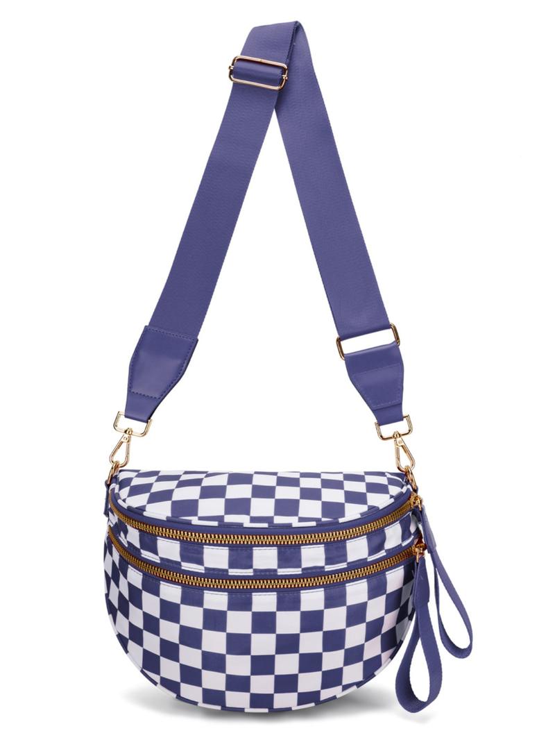 Valentine's Day Plaid Waist Pack, Checkered Fanny Pack, Multi-Layer Wide Shoulder Strap, Casual Fashion Commuter Crossbody Bag