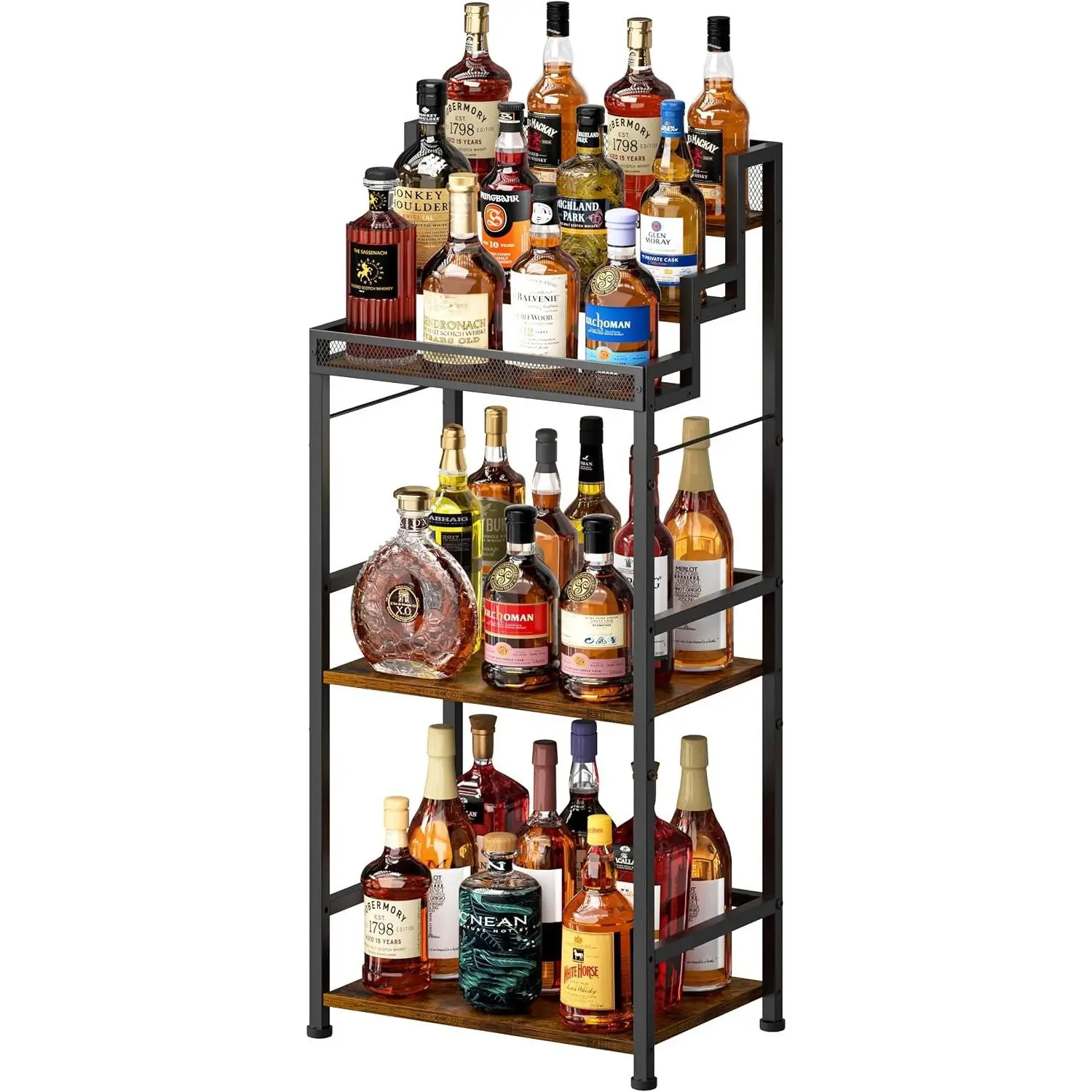 5-Tier Trapezoidal Liquor Cabinet Bar for Home, Stepped Wine Rack Freestanding Floor, Corner Syrup & Whiskey Stand, Large-Capacity Alcohol Bottle Storage Display Shelf Living Room, Patent Pending