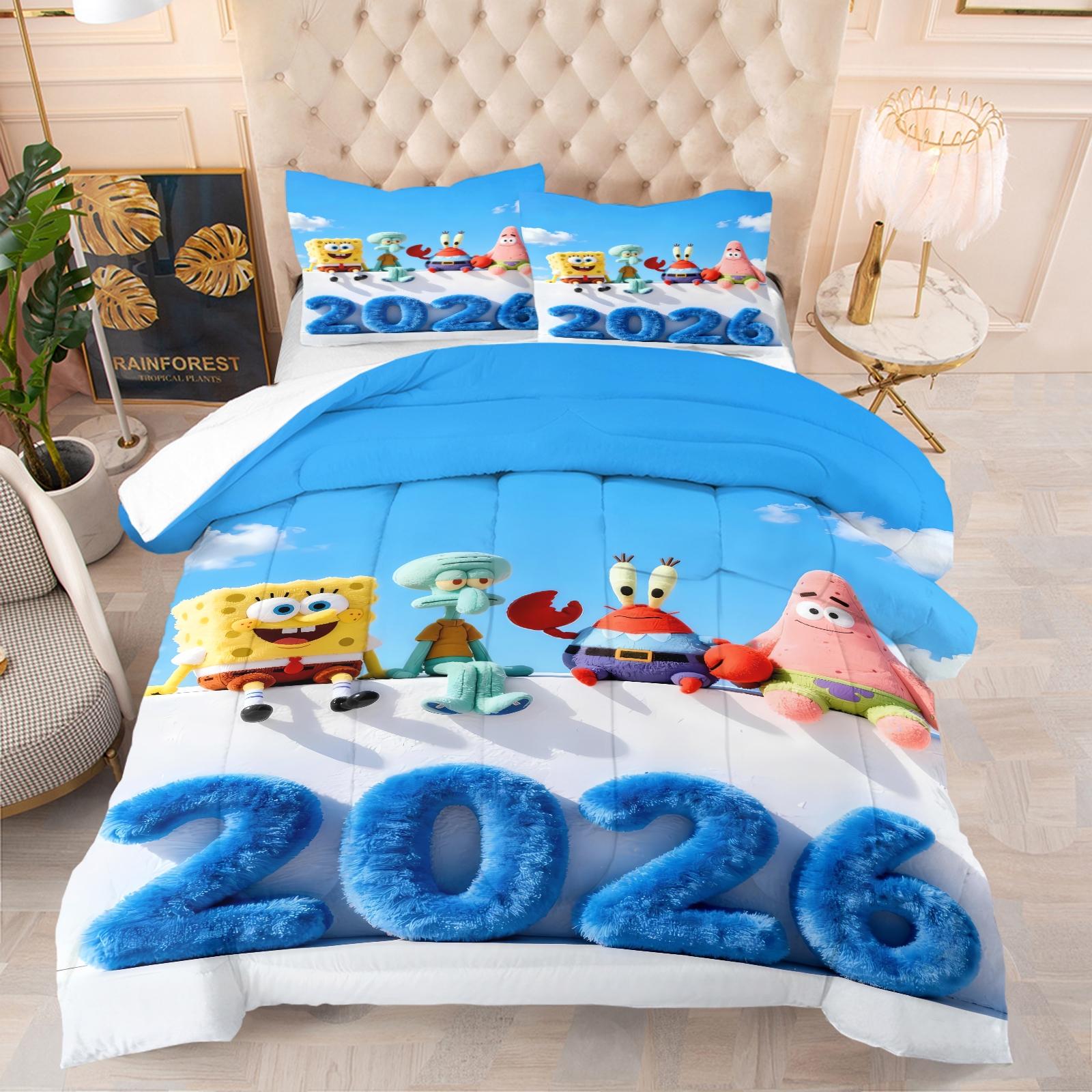 2026 Spongebob Squarepants Pattern Comforter Set, Soft And Durable Bedding Set, Includes 1 Comforter And 1 Or 2 Pillow Cases, Daily Holiday Birthday Gift Bedroom Decorations For Kids And Adults
