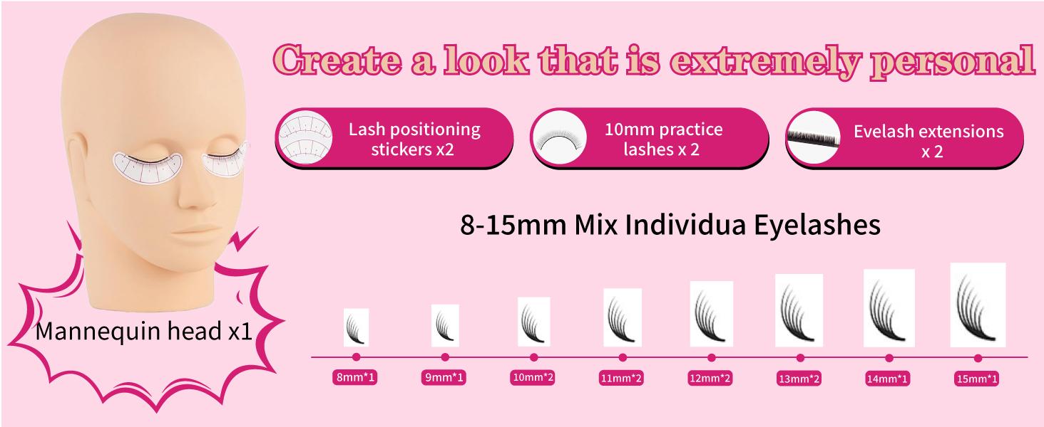 Lash Eyelash Extension Kit, Lash Kit for Eyelash Extension Beginners, with Mannequin Head, Individual Lash Glue, Eyelash Remover, Fan, Lash Extension Supplies Tools for Practice Training