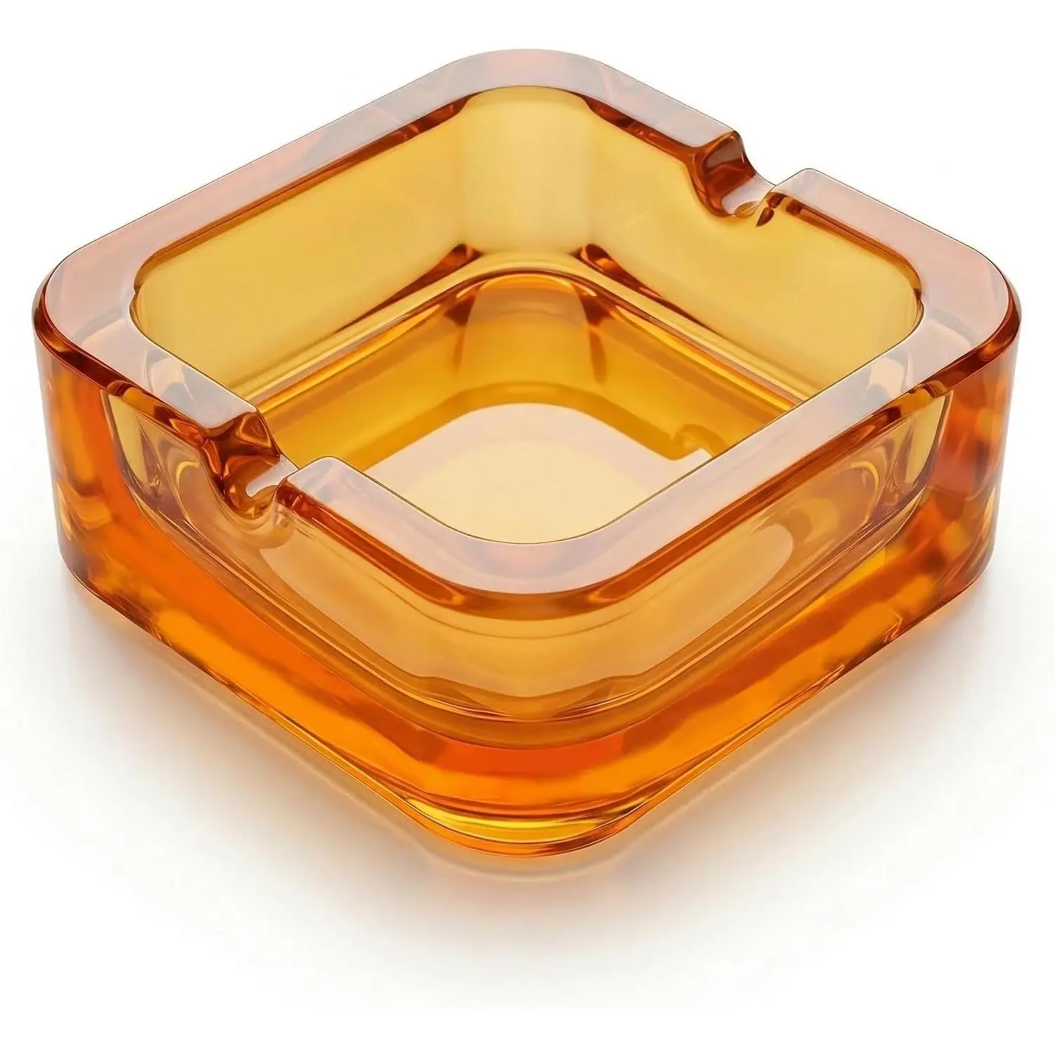 Vintage Square Crystal Glass Ashtray with 4 Wide Cigarette Slots, Decorative Amber, Heavy Duty, Easy to Clean for Home, Office, Bar, Indoor & Outdoor UseGift