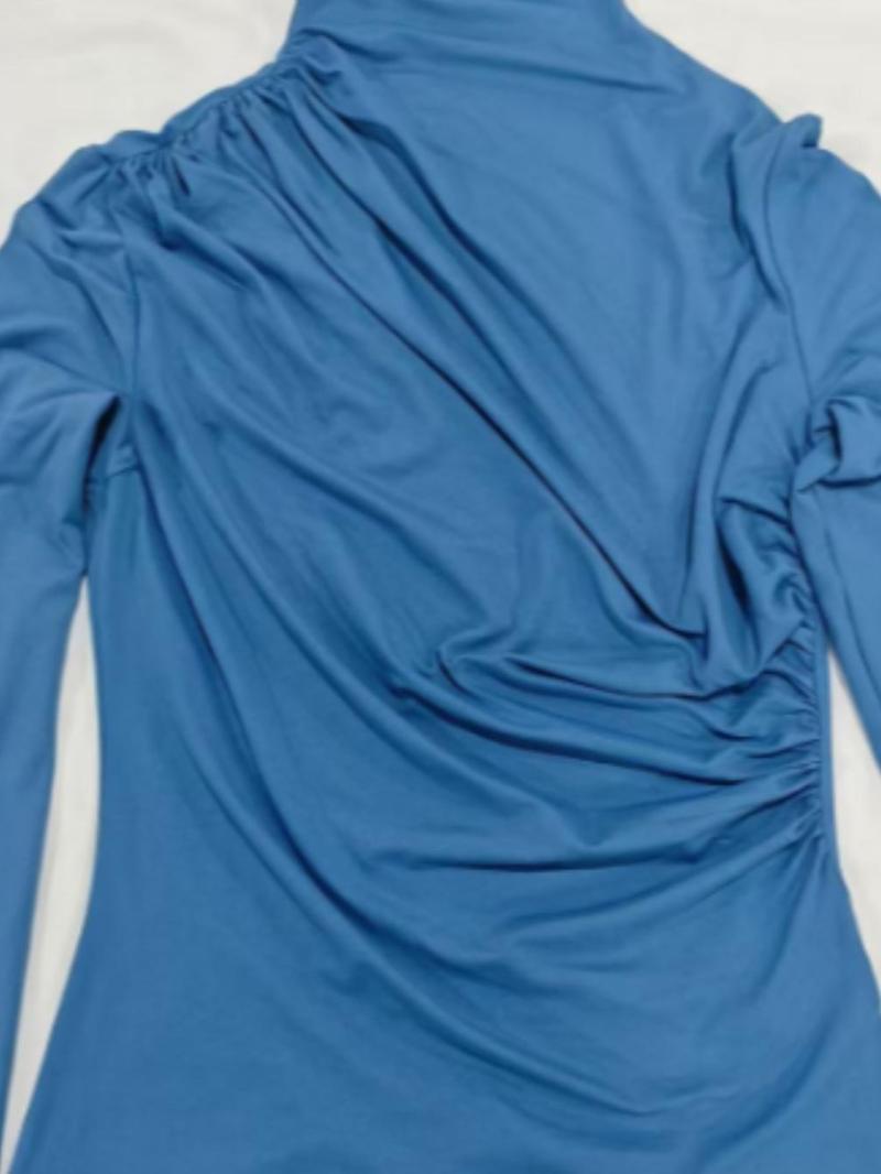 Women's Plain Ruched Mock Neck Tee, Casual Long Sleeve T-Shirt for Daily Wear, Ladies Clothes for All Seasons Women's Plain Ruched Mock Neck Tee, Casual Long Sleeve T-Shirt for Daily Wear, Ladies Clothes for All Seasons