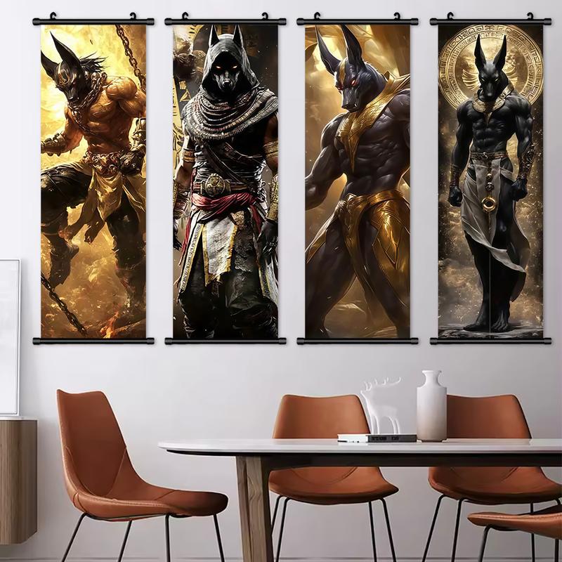 Vintage Egyptian Anubis Art Poster, 4-Piece Hanging Banners, Modern Home Decor, Waterproof Print, Living Room Wall Art, Bedroom Mural
