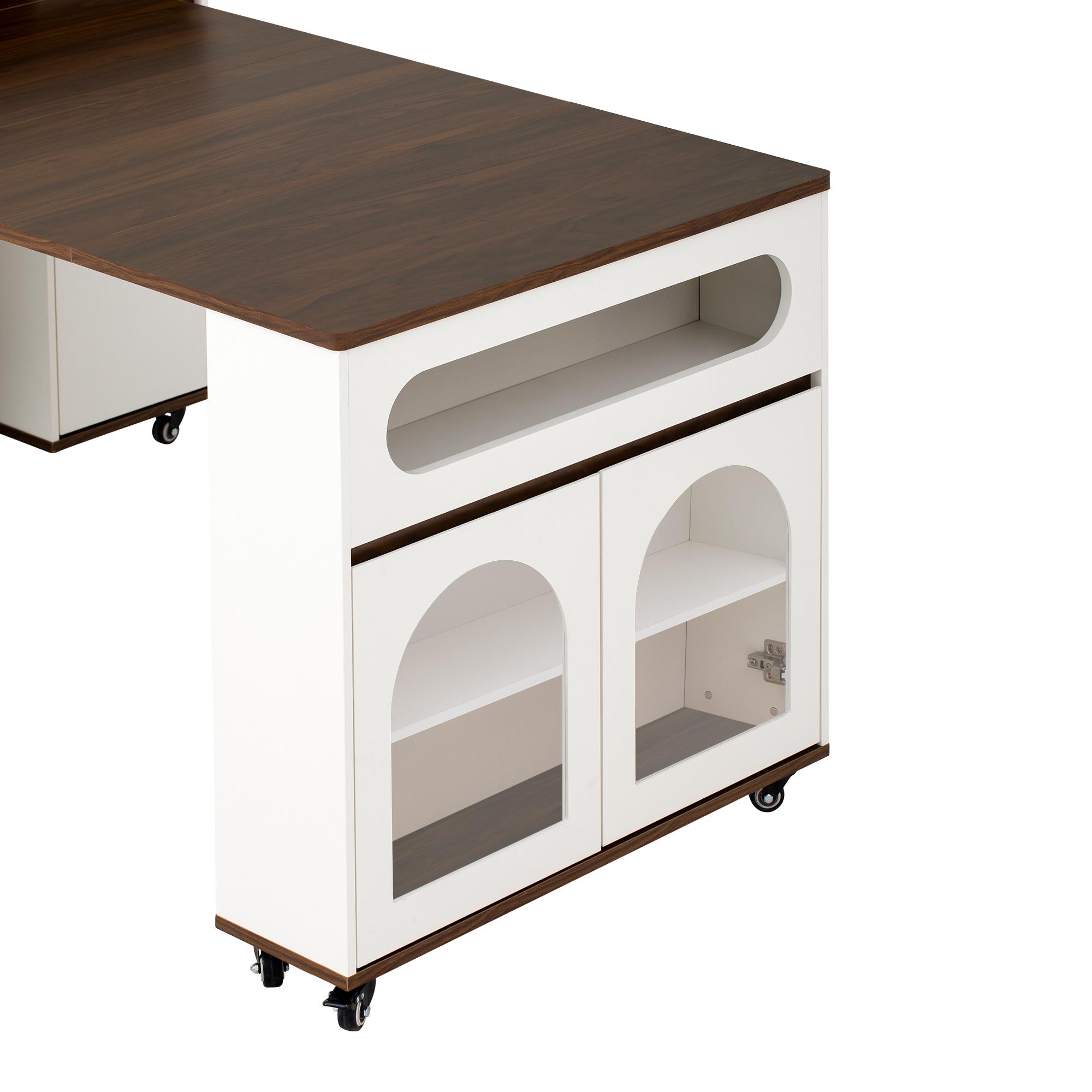 TREXM Extendable Dining Table with Extra-Long Folding Top Rolling Kitchen Island with Drawers Power Outlet Brake Lock Storage Cabinet for Kitchen Dining Room Walnut Creamy White Combo Item TREXM Extendable Dining Table with Extra-Long Folding Top Rolling Kitchen Island with Drawers Power Outlet Brake Lock Storage Cabinet for Kitchen Dining Room Walnut Creamy White Combo Item