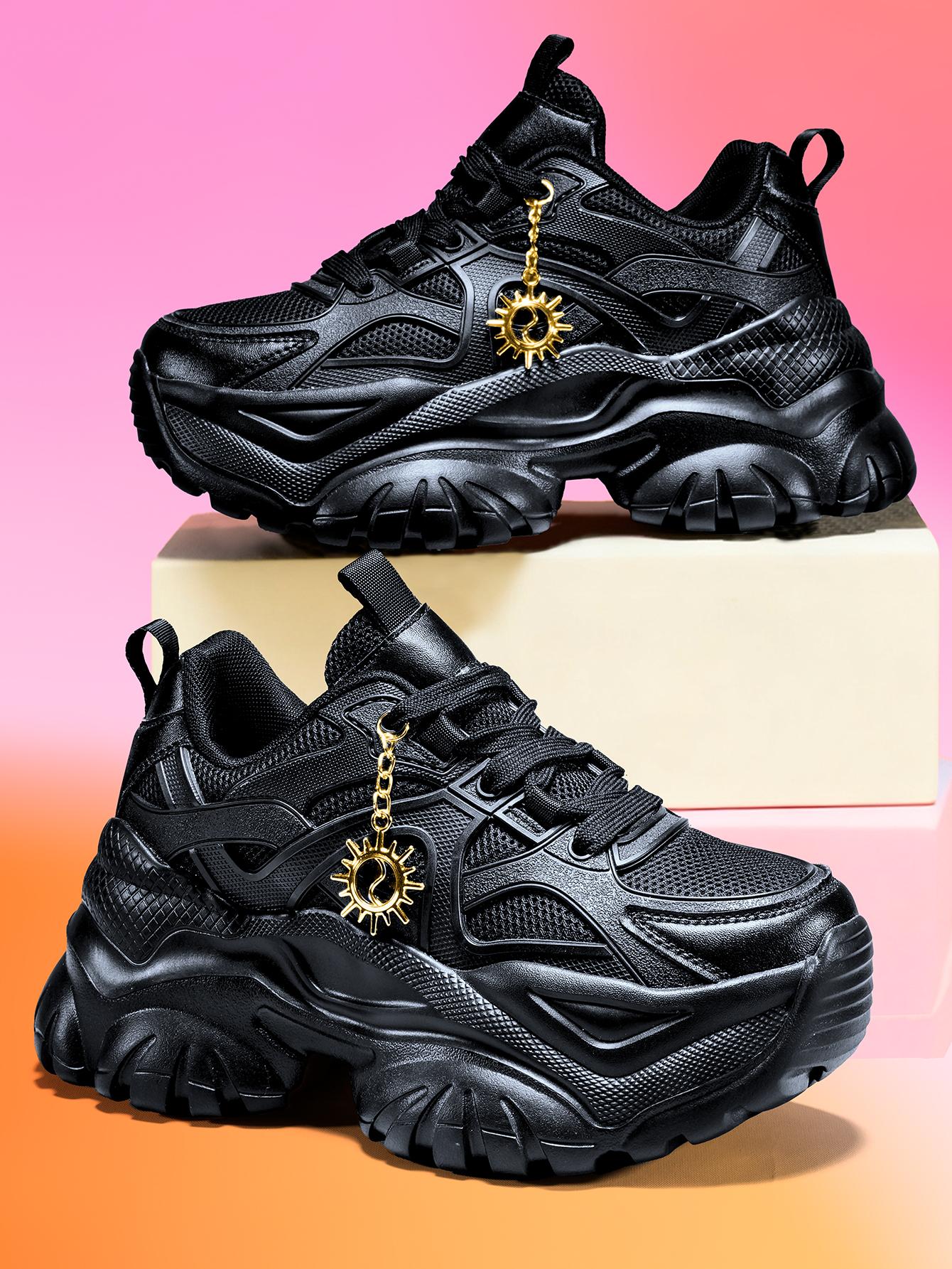 Women’s EVA thick-soled sports shoes with a 7 cm heel, detachable gold sunflower charm, all seasons