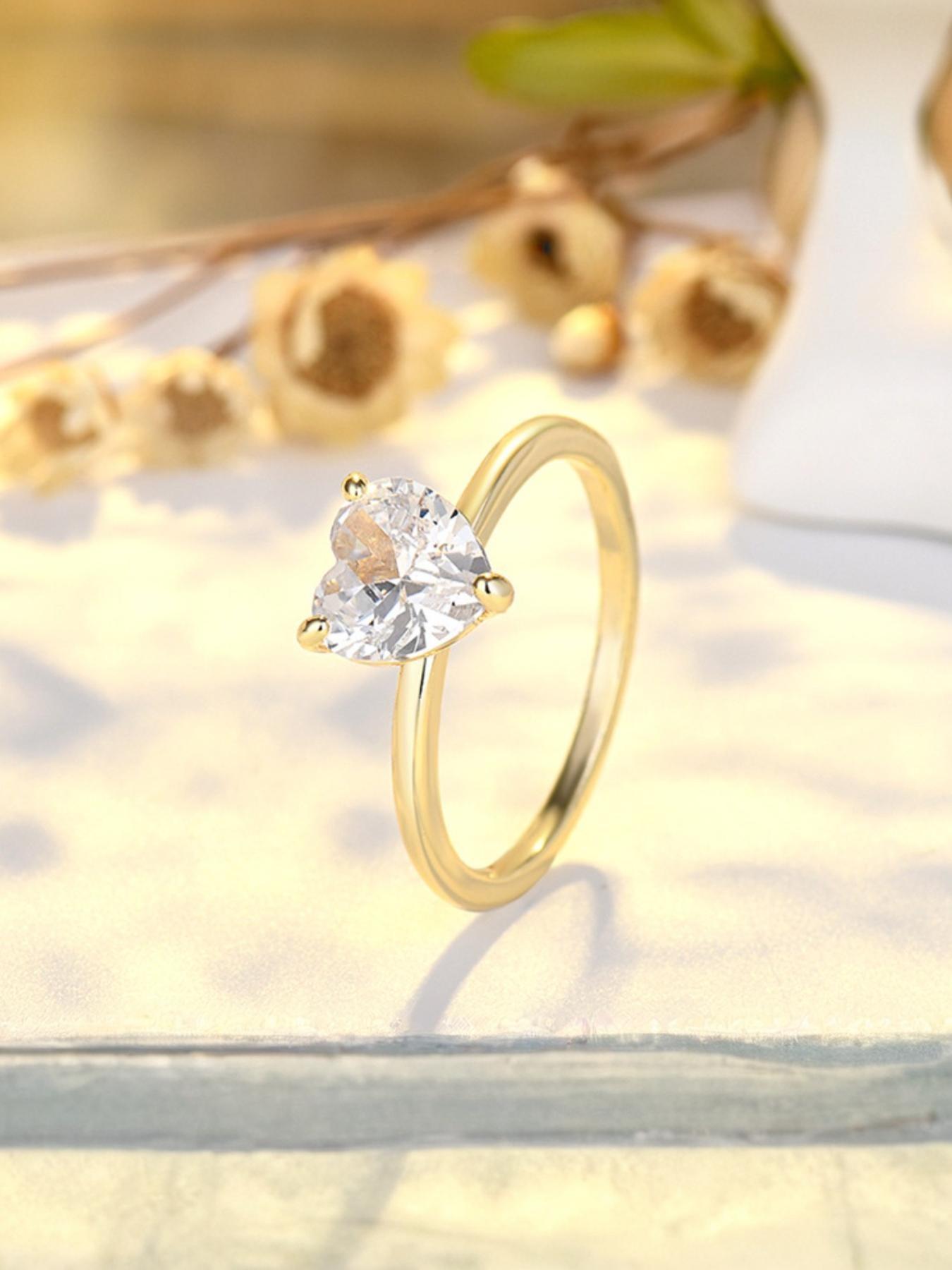 Moissanite Engagement Ring, Heart-Shaped Diamond Wedding Band, D Color, Perfect Gift for Girlfriend, Seven Happiness Day Present