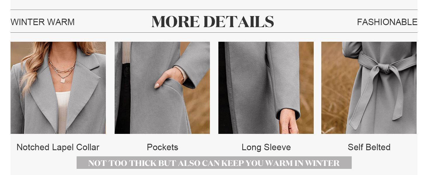 FMEYOA Womens 2025 Notched Lapel Collar Coats Open Front Long Jackets Overcoat with Belt
