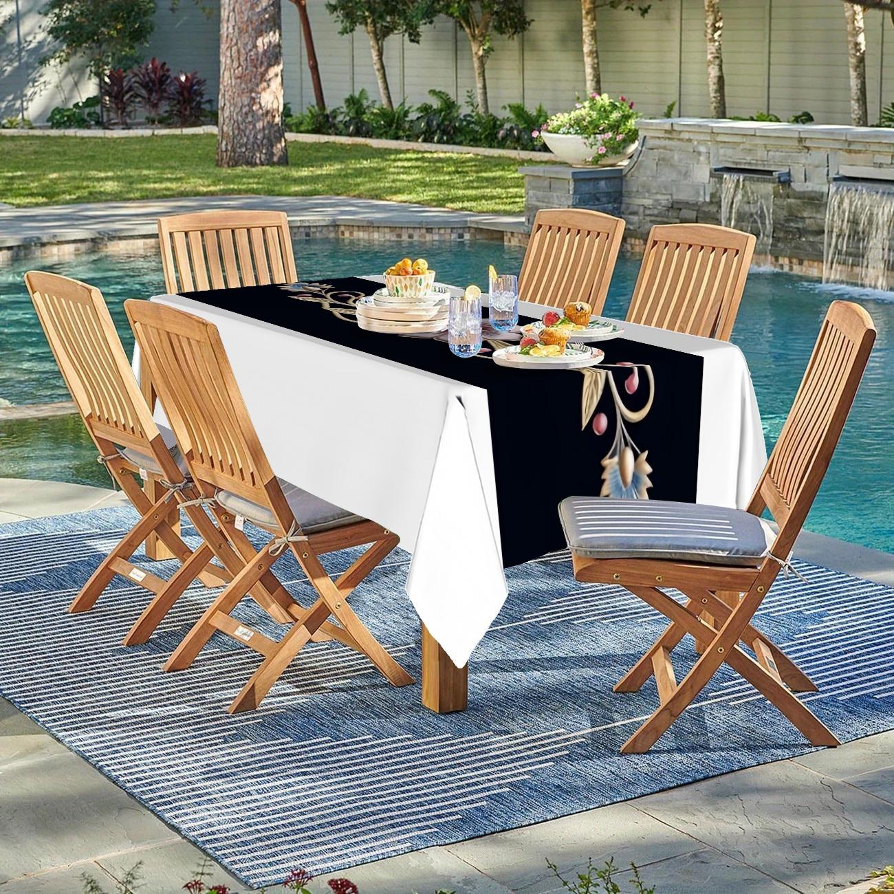 JIT 1pc 2D flat vintage black and white floral pattern rectangular tablecloth, for kitchen, living room, and dining table, kitchen accessory, party, room & outdoor decorative tablecloth, a tablecloth gift for friends