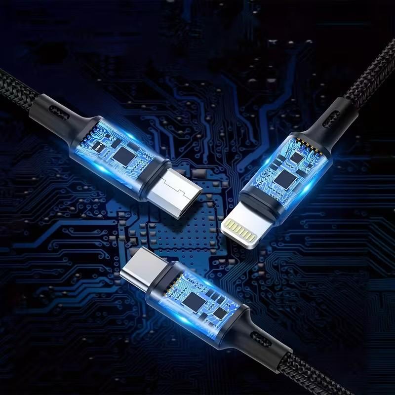 2-Pack Fast Charging Data Cables, Compatible iPhone Type-C Micro USB Devices, Nylon Braided Anti-Tangle Design, Fits Samsung Xiaomi Oppo Vivo Redmi