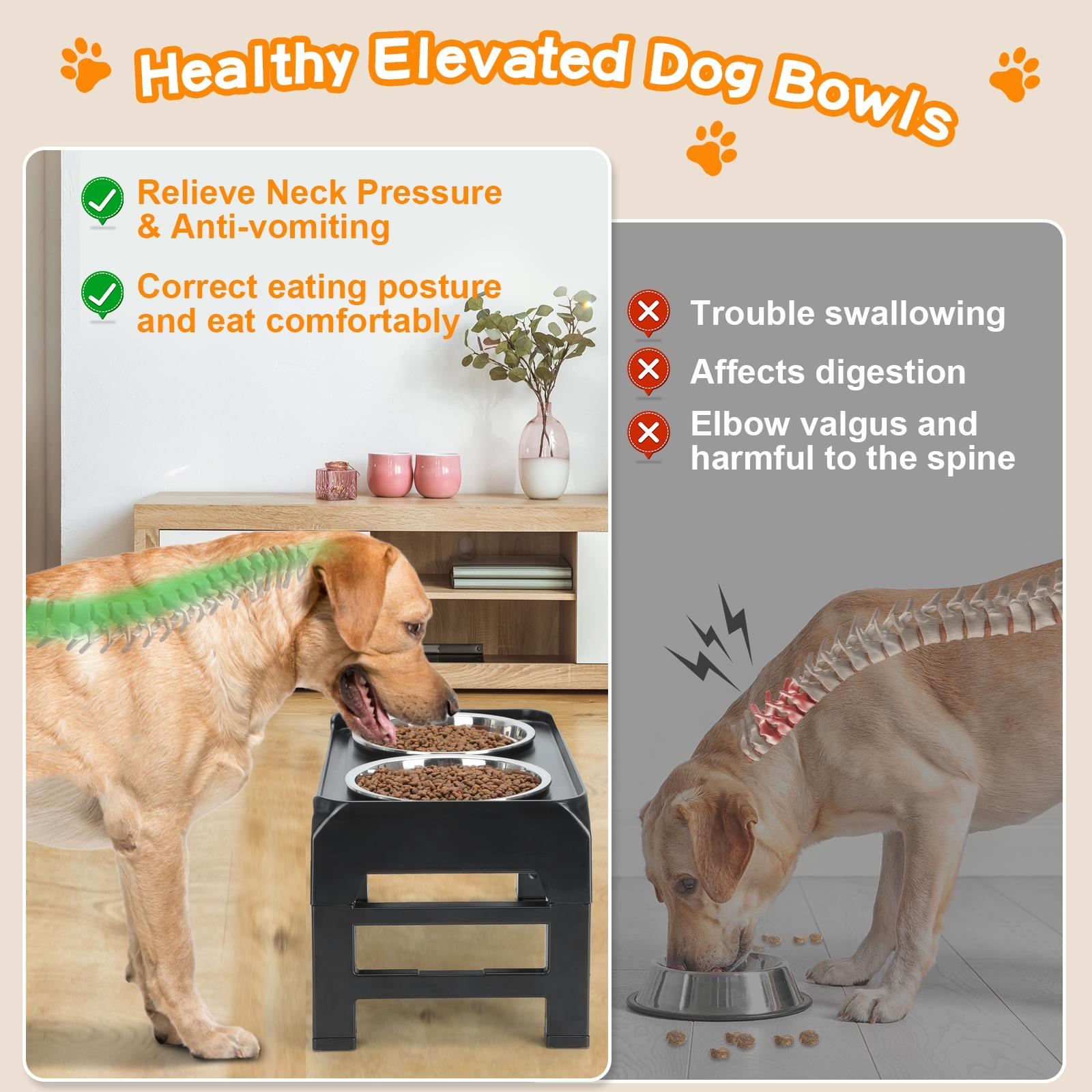 Elevated Dog Bowls, 4 Height Adjustable Raised Dog Bowl Stand with 2 Thick 50oz Stainless Steel Dog Food Bowls Non-Slip Dog Feeder for Large Medium Dogs Adjusts to 3.7", 9.2", 10.75", 12.36" Black, Grey, Light Brownish Gray Elevated Dog Bowls, 4 Height Adjustable Raised Dog Bowl Stand with 2 Thick 50oz Stainless Steel Dog Food Bowls Non-Slip Dog Feeder for Large Medium Dogs Adjusts to 3.7", 9.2", 10.75", 12.36" Black, Grey, Light Brownish Gray