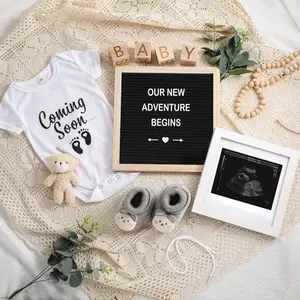 9 count  Announcement Set  Reveal Ideas Felt Letter Board  Bodysuit Booties Photo Frame Bear Plush  Blocks for Coming Soon  Announcement(Black)