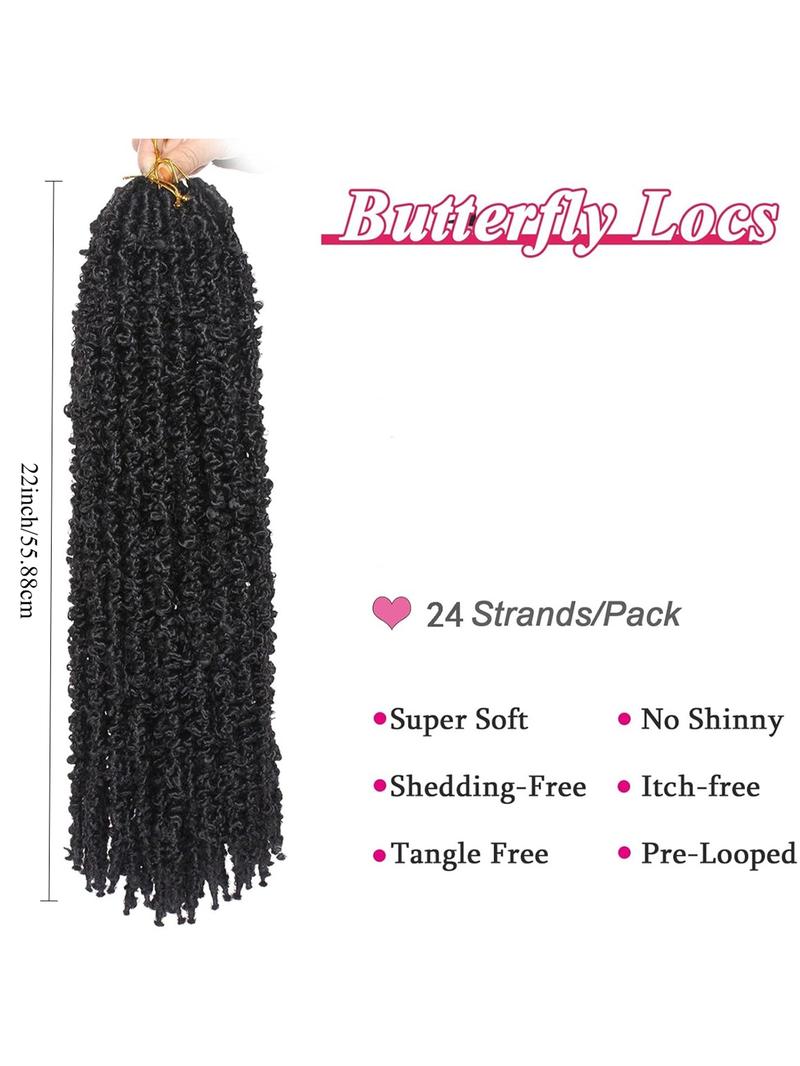 Butterfly Locs Crochet Hair Extensions 24pcs, Professional Styling Accessories, Faux Locs Braids, Non-Knotting, African Braids, Unisex, Festival, Party, Stage Performance