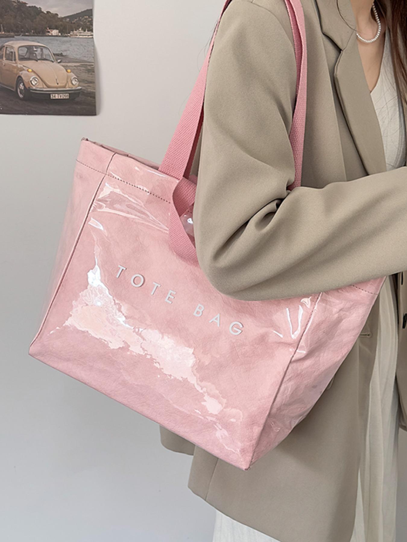 Women's Solid Color Tote Bag Office Work Bag, Fashionable Large Capacity Shoulder Bag for Work & Daily Used, Casual Trendy Versatile High-quality Daily Commuting Bag