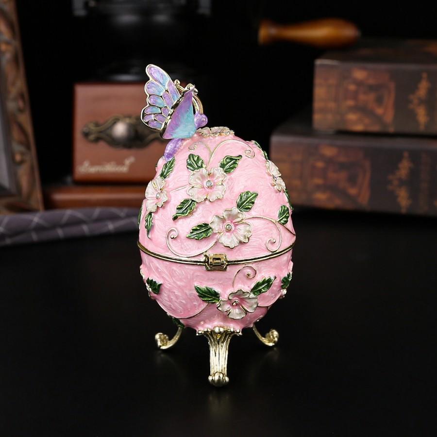 Charming Egg-Shaped Butterfly Jewelry Box, Elegant Metal Treasure Chest, Ideal for Souvenirs and Decor, Perfect Holiday Gift