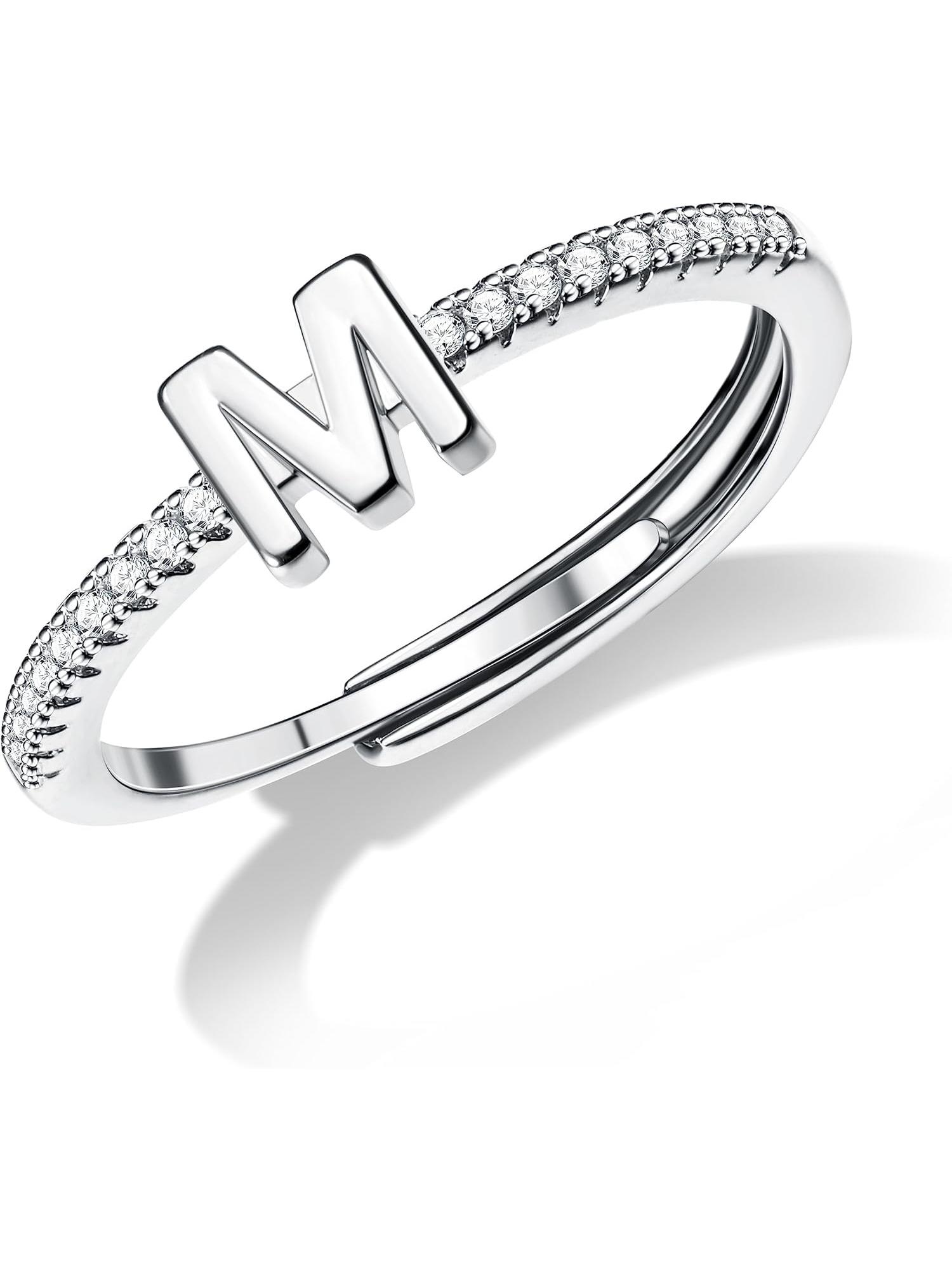 1 Pc S925 Sterling Silver Initial Rings for WAdjustable Silver Gomen, Old Plated Stackable Rings for Women Letter Initial CZ Rings Alphabet Elegant Everyday Ring
