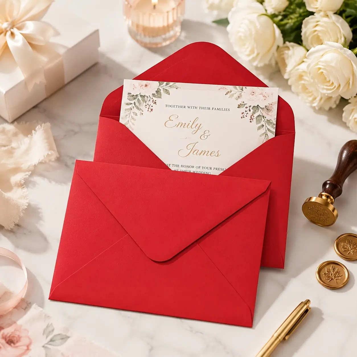 36-Pack Vintage Red Invitation Envelopes - Elegant Glossy Paper Envelopes, 6.1x4.13in for New Year Red Packets, Christmas, Weddings & Holiday Greetings | Durable & Elegant Envelope Design for Gift Envelopes, Party Invitations & Celebrations