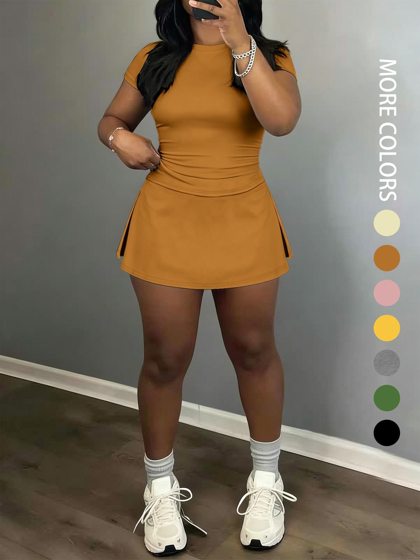 Women's Short Sleeve Casual Sporty Set, 2-Piece Women's Fashionable Daily Wear & Active Lifestyle Clothing, Workout Casual Wear