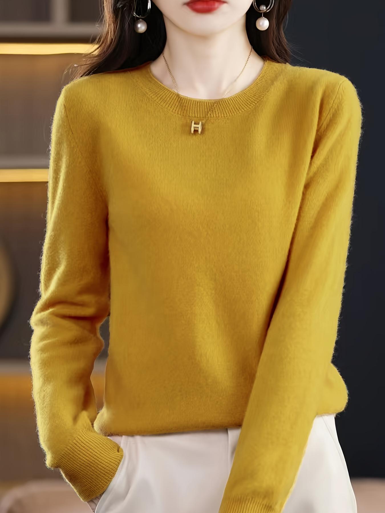 Women's Plain Round Neck Sweater, Casual Fit Long Sleeve Crew Neck Jumper for Fall & Winter, Fashion Ladies' Knitwear for Daily Wear