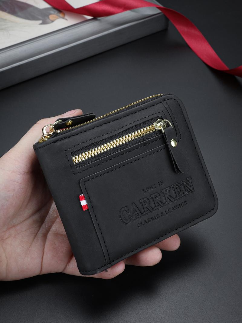 Men's Business Fashion Zipper Short Wallet, Multi Card Slot Card Holder, Multifunctional PU Leather Wallet, Casual Trendy Versatile High-quality Daily Wallet for Men, Credit Card Holder