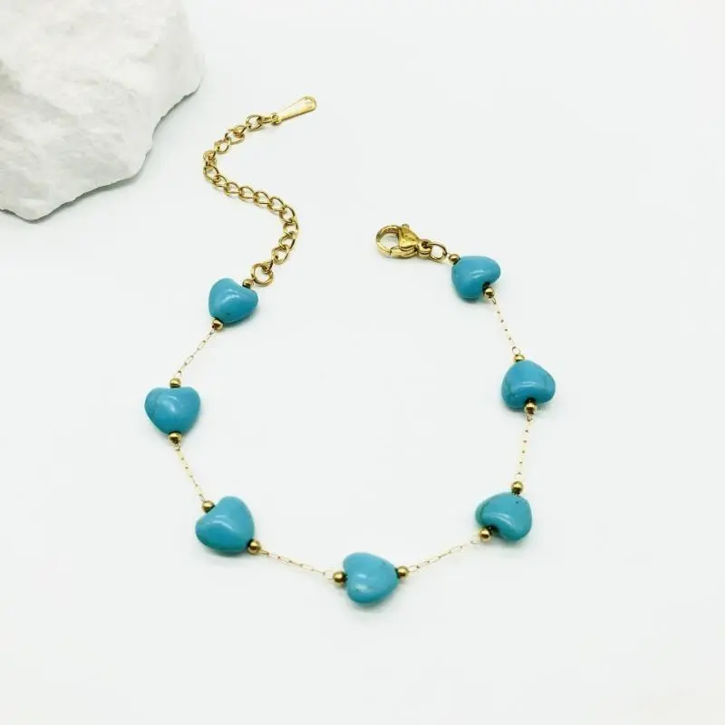 Women's Handmade Boho Western Turquoise Stone Choker - Gold-Plated Hypoallergenic Layered Clavicle Jewelry, Accessories for Women, Beach Daily Wear Multi-Scene Gift, Turquoise Jewelry, Beachwear, Natural Stone, Gold Chain Detail