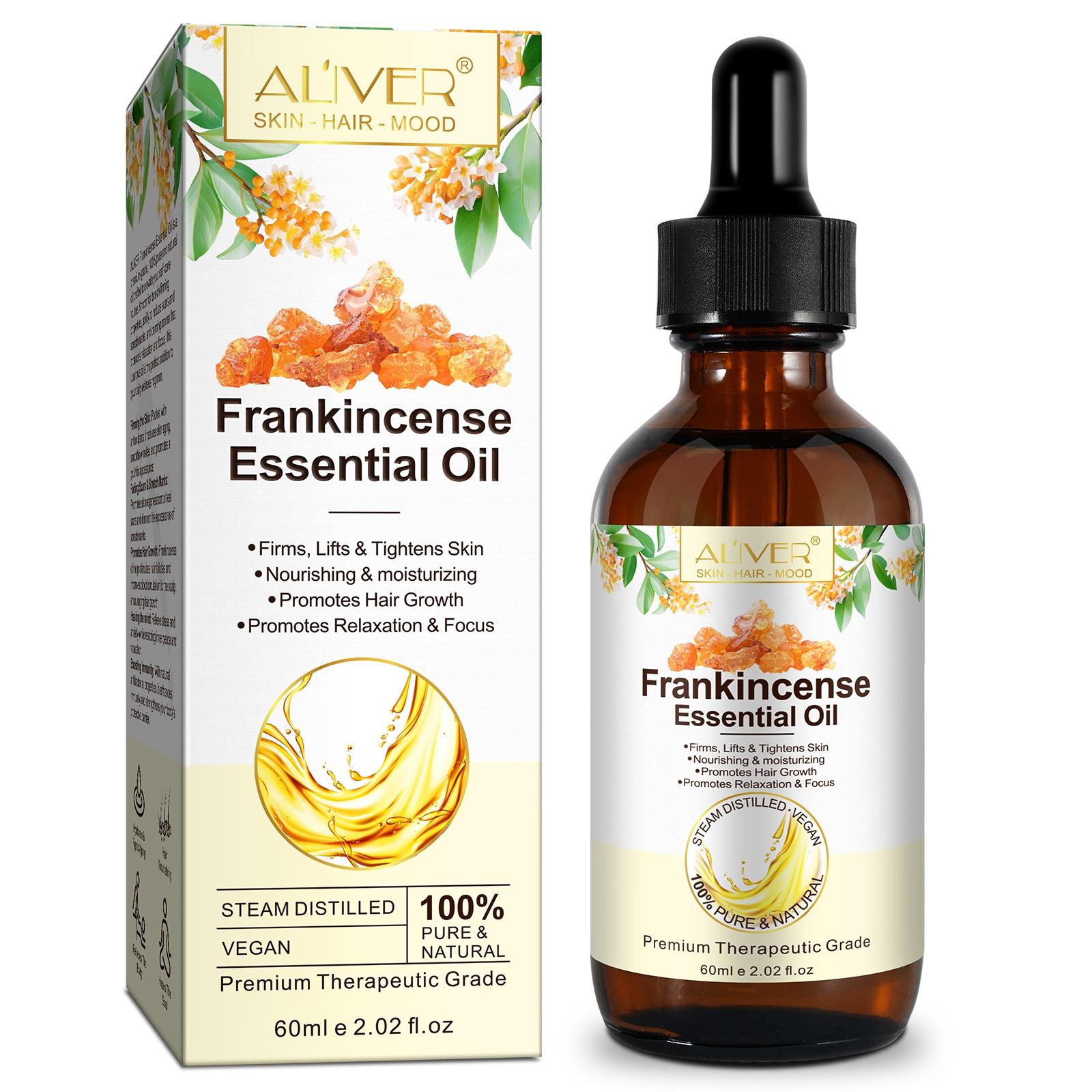 Frankincense Essential Oil, 60 ml of frankincense essential oil, used for moisturizing and nourishing the hair, nails and face. It can be used in diffusers, humidifiers, massages and soaps. Essential for home use, suitable for both men and women.