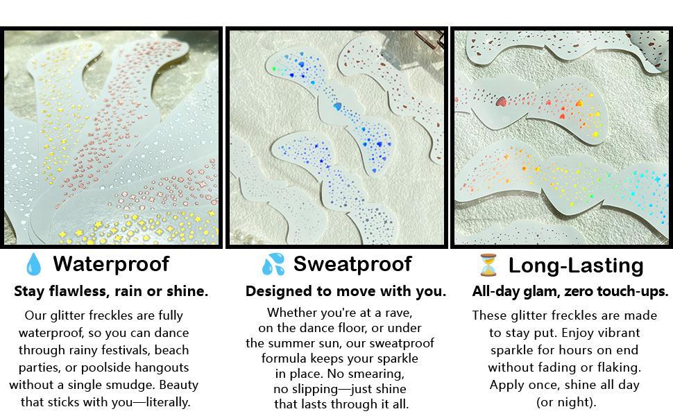 Freckles Face Tattoo, All-in-One Holographic & Gold , Waterproof and Sweatproof Sparkle Patches, Festival Cute Star Temporary Tattoo (Holographic&Gold)