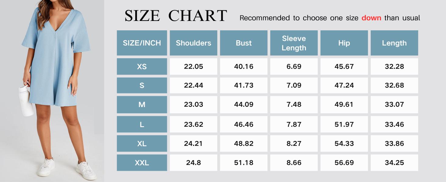 SCUSTY Womens Oversized Rompers Back V Neck Jumpsuits Casual Athletic Workout Tee Onesie Activewear