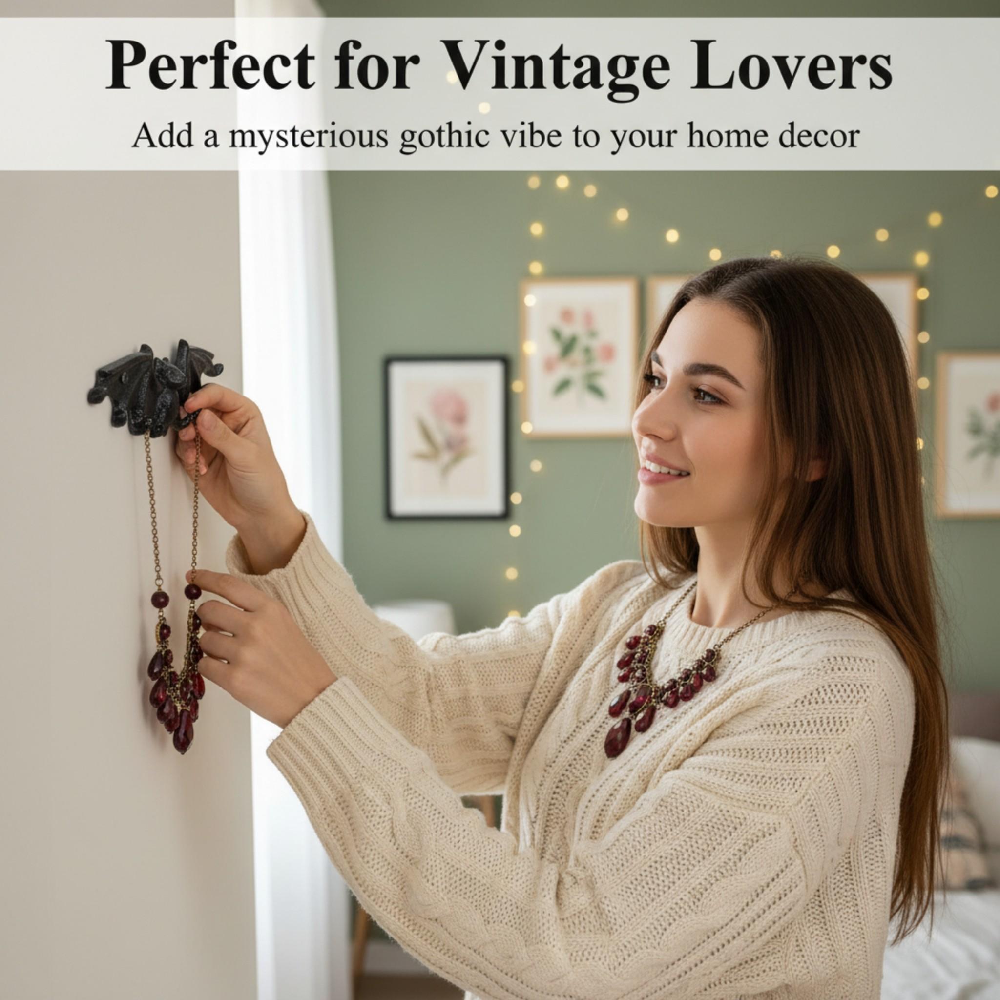 Vintage Cast Iron Bat Hook, Gothic Style Key Holder, Necklace Jewelry Storage Rack, Wall Decor Hanging Hook, Home Decoration