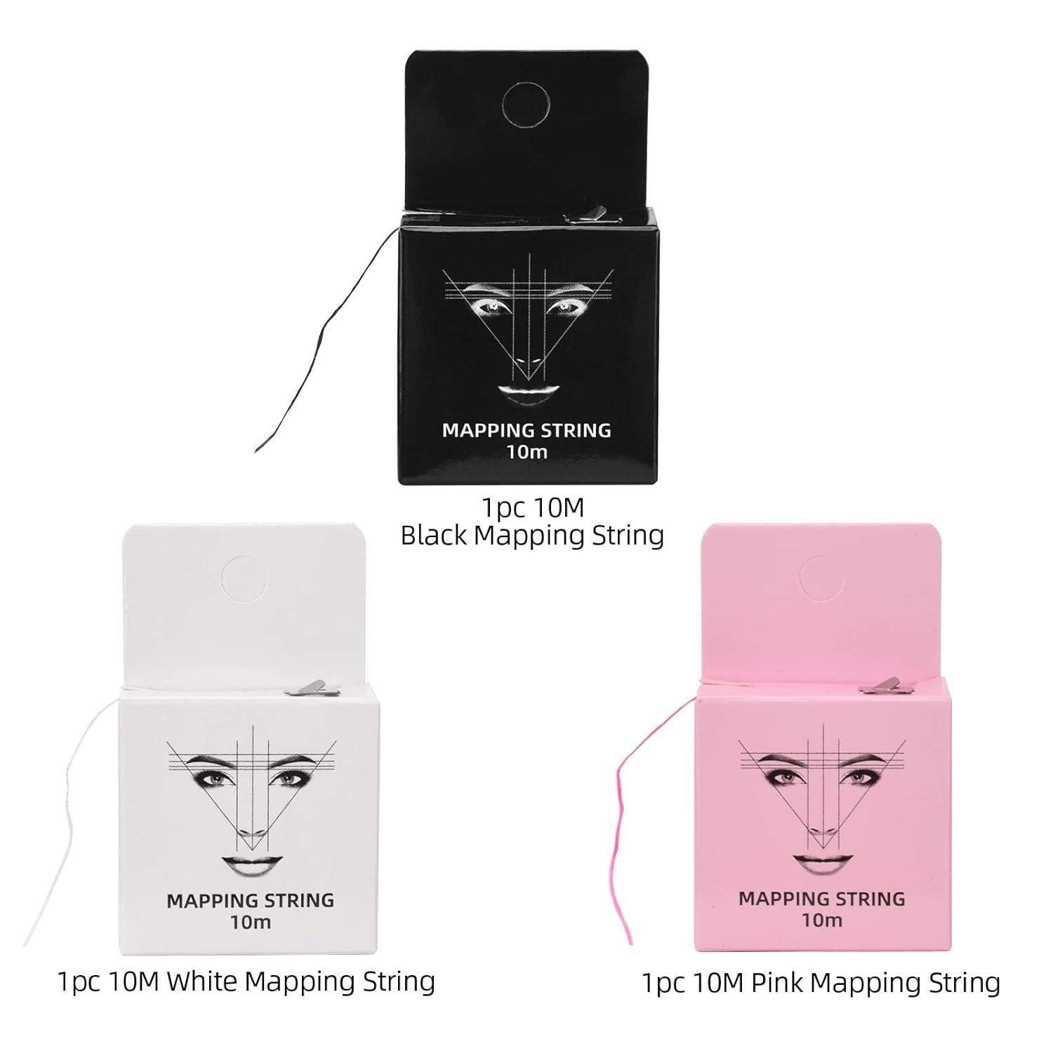 ATOMUS Eyebrow Mapping String 3 Pack Pre-inked 10m(32ft) Microblading String for Brow Marking 3 Colors Black White Pink Measuring String for Eyebrow Makeup Eyebrow Makeup Tool