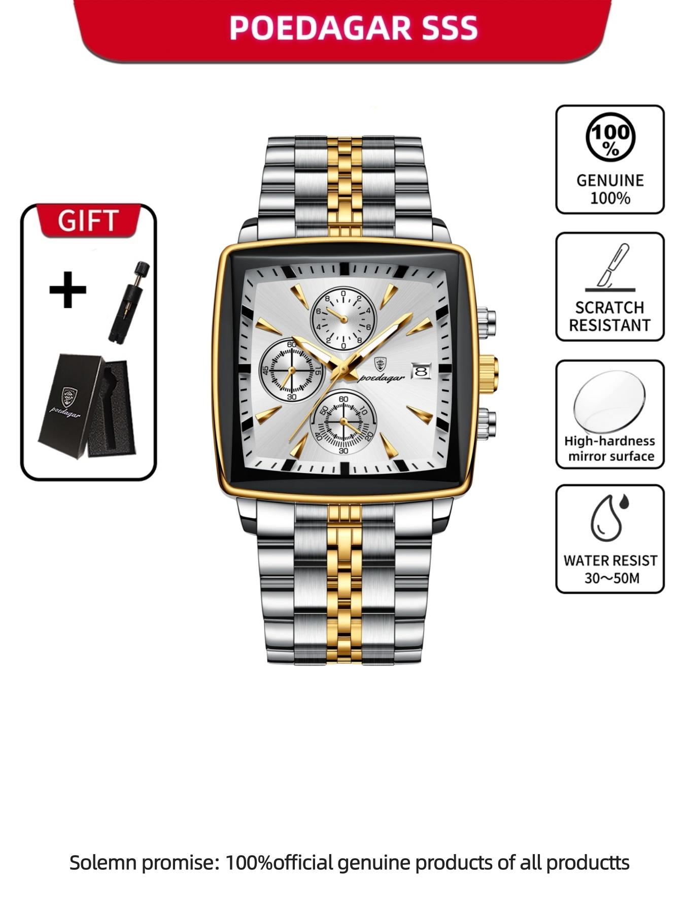 Men's Business Fashion Rectangle Dial Analog Quartz Watch, Fashion Watch for Party, Daily Clothing Decor, Trendy All-match & Exquisite Band Watch for Birthday Gift with Box