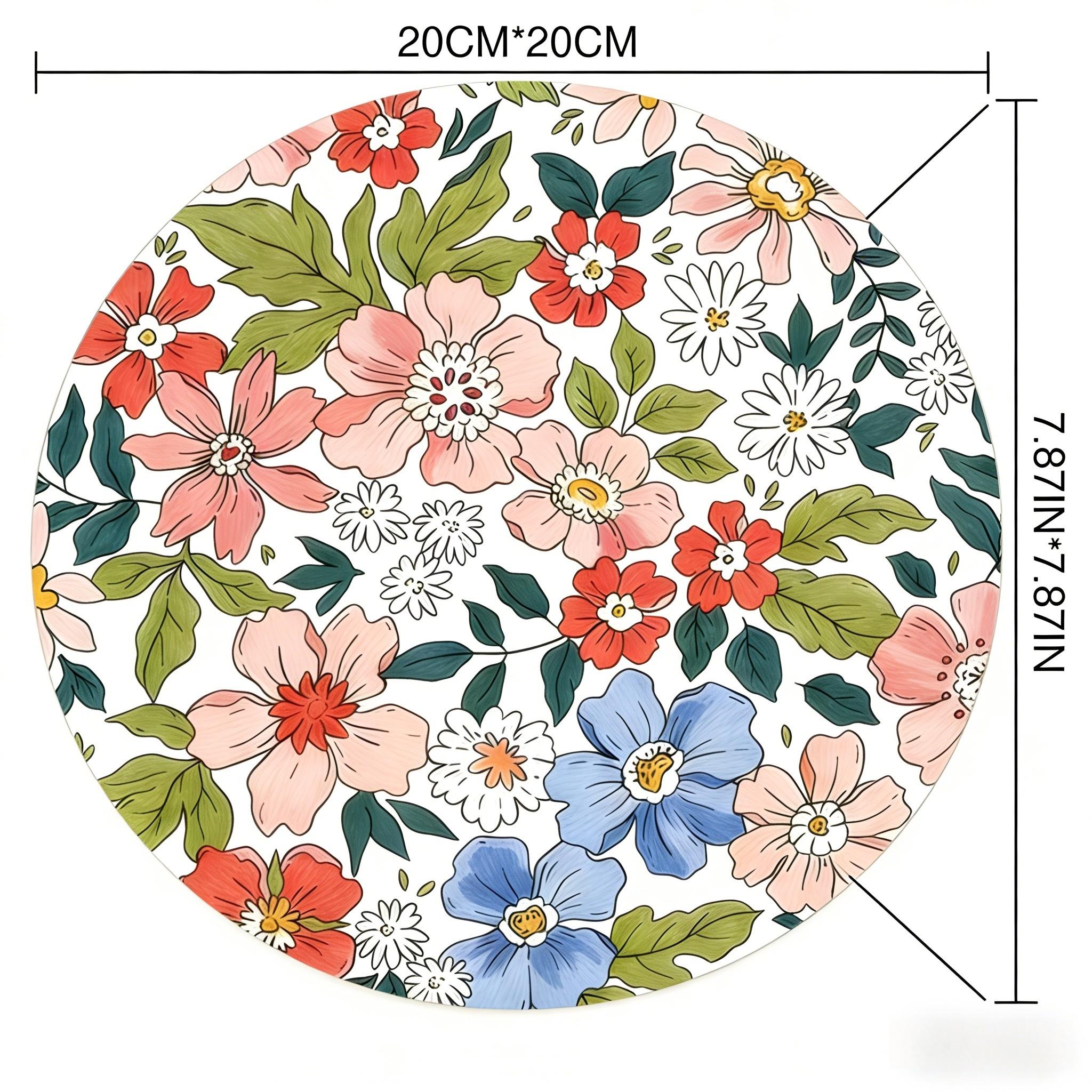 Fashion Floral Round Mouse Pad, Non-Slip Rubber Base, Small Desktop Mat for PC/laptop, Gaming/mouse Pad, Office Use, Gift for Women, 7.87 Inches