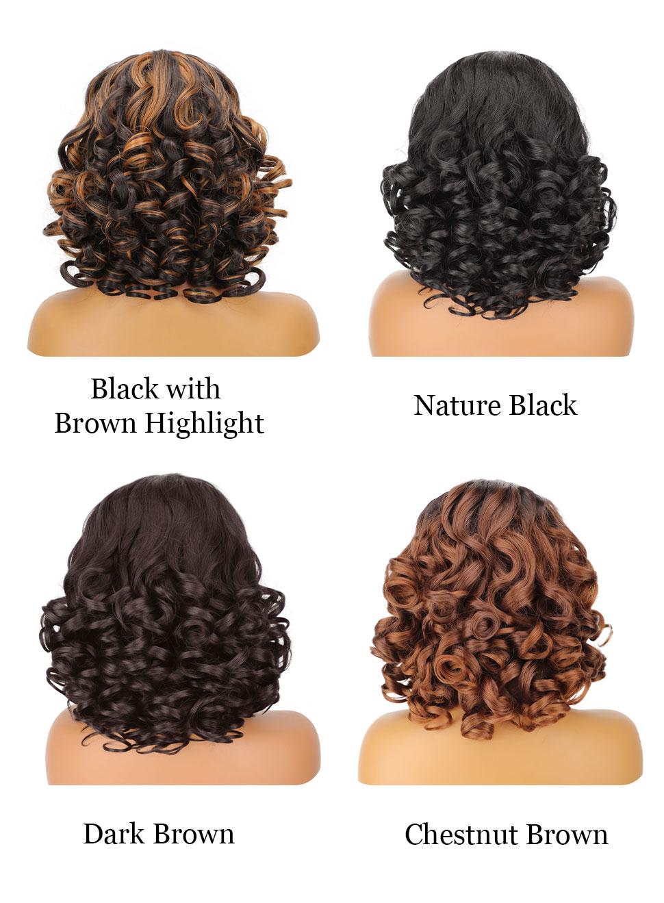 [ AISI HAIR ]13X4 short Lace Front  12inch Curly large Hair wave Wigs for women, Synthetic Wig for Daily Party Use (Black with Brown HighLight)