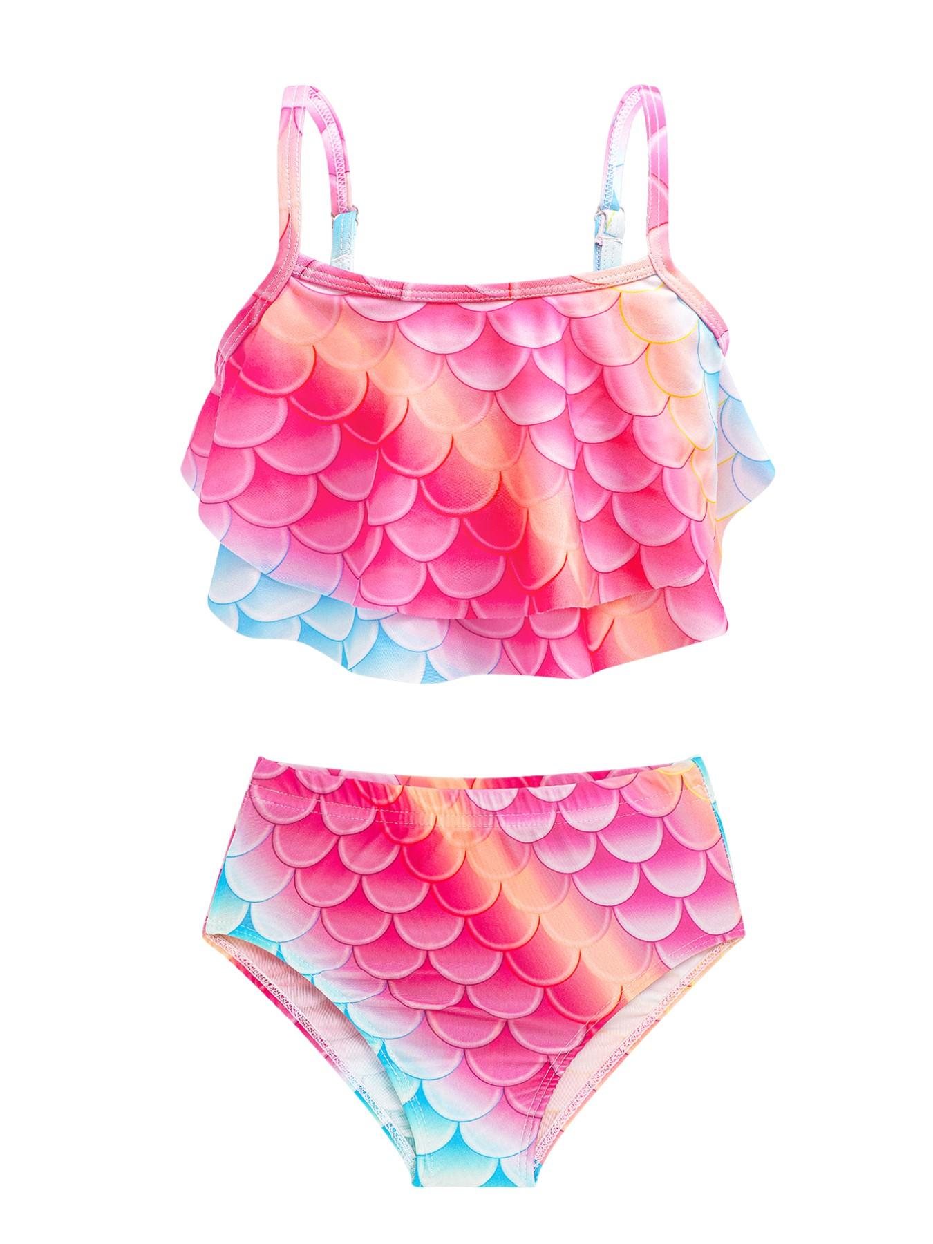 Girls Mermaid Tail Bikini Swimsuit Sets, Rainbow Beach Bathing Suit, 3 Piece Princess Performance Cosplay Costume Sets, Swimwear Sets