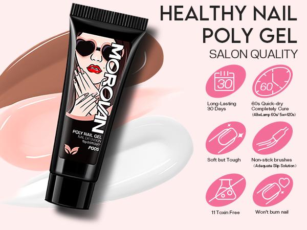Morovan Poly Gel Nail Kit Starter Kit: 6 Colors Poly Nail Gel Kit with U V Lamp Best Valentine Gift For Her Complete Nail Extension Poly Gel Kit for Beginners